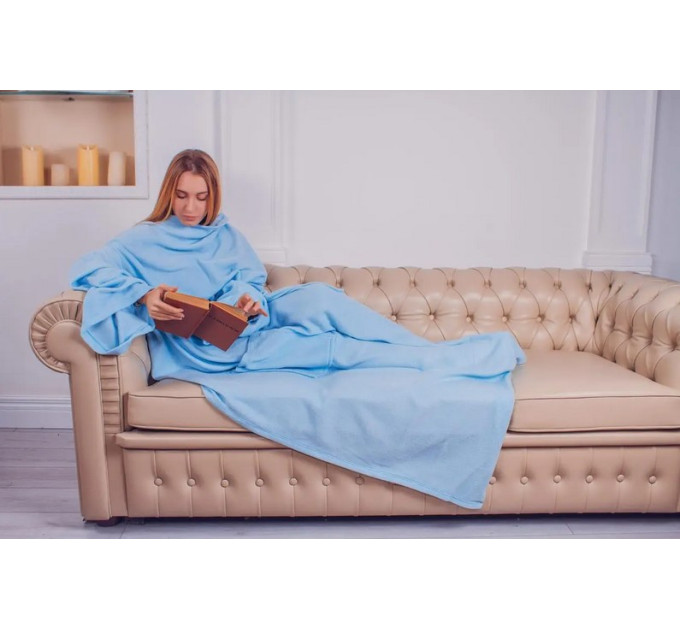 Плед с рукавами из флиса, 180х150 см (голубой)