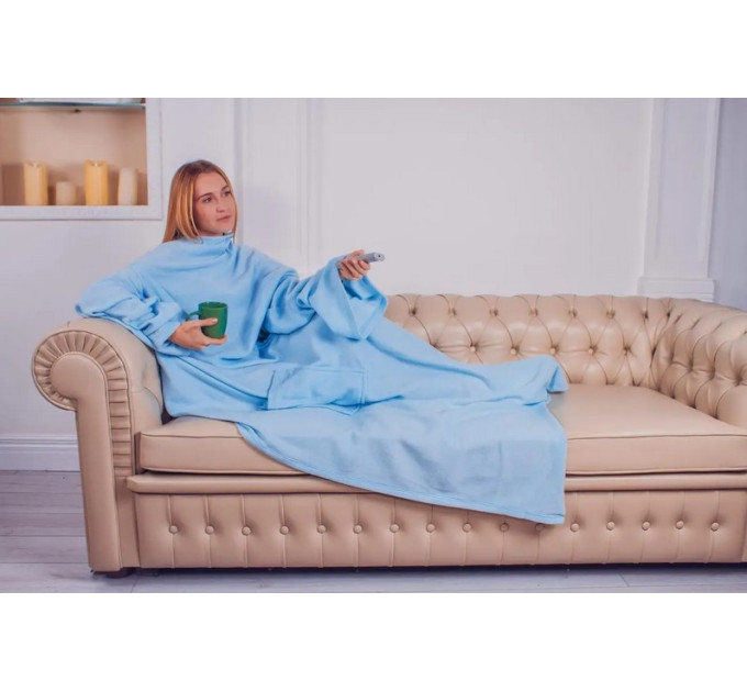 Плед с рукавами из флиса, 180х150 см (голубой)