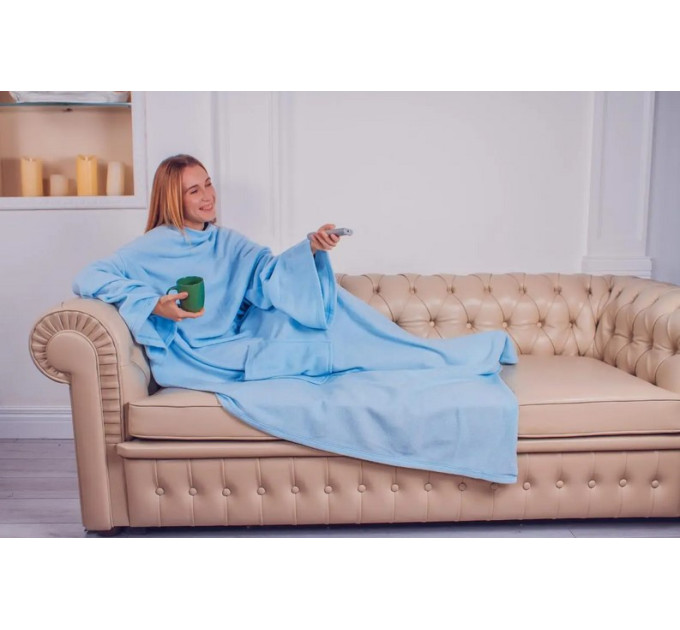 Плед с рукавами из флиса, 180х150 см (голубой)