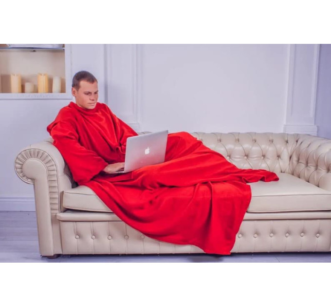 Плед с рукавами из флиса, 180х150 см (красный)