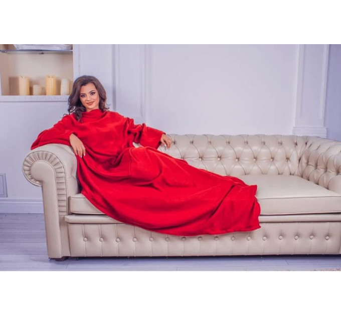 Плед с рукавами из флиса, 180х150 см (красный)