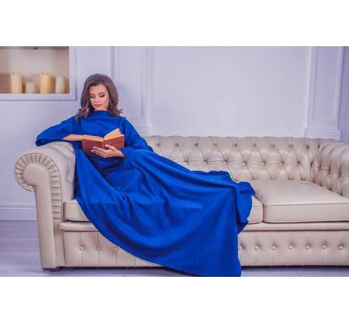 Плед с рукавами из флиса, 180х150 см (синий)