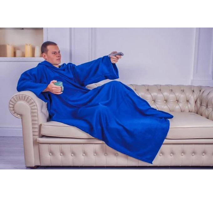 Плед с рукавами из флиса, 180х150 см (синий)