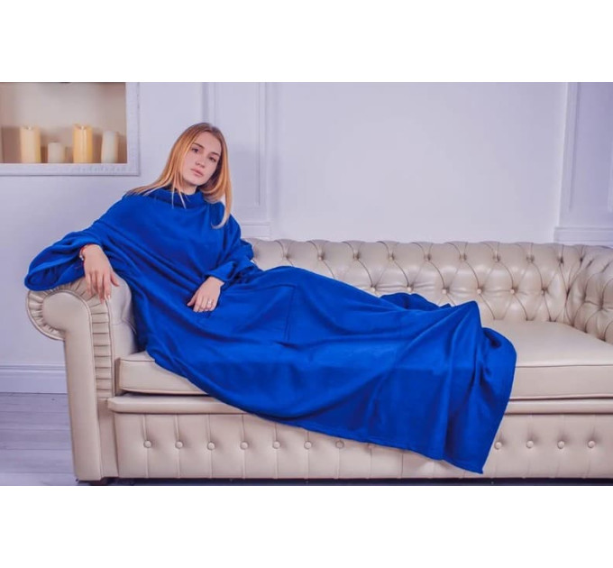 Плед с рукавами из флиса, 180х150 см (синий)