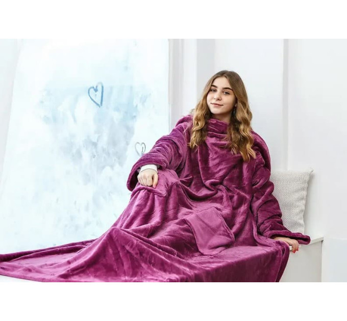 Плед із рукавами з мікрофібри, 200х150 см (фіолетовий)