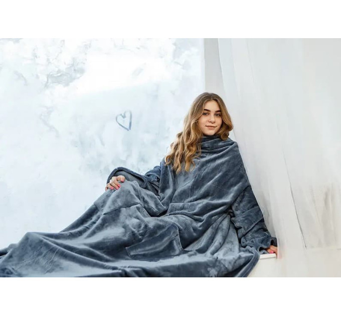 Плед із рукавами з мікрофібри, 200х150 см (сірий)