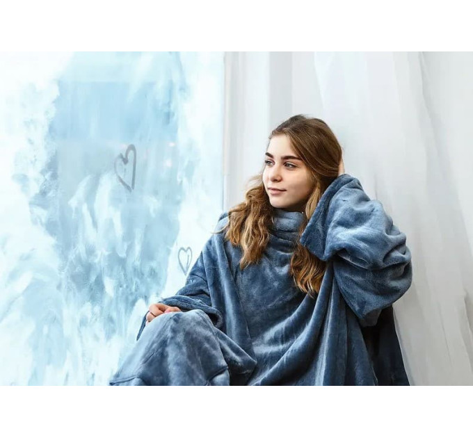 Плед із рукавами з мікрофібри, 200х150 см (сірий)