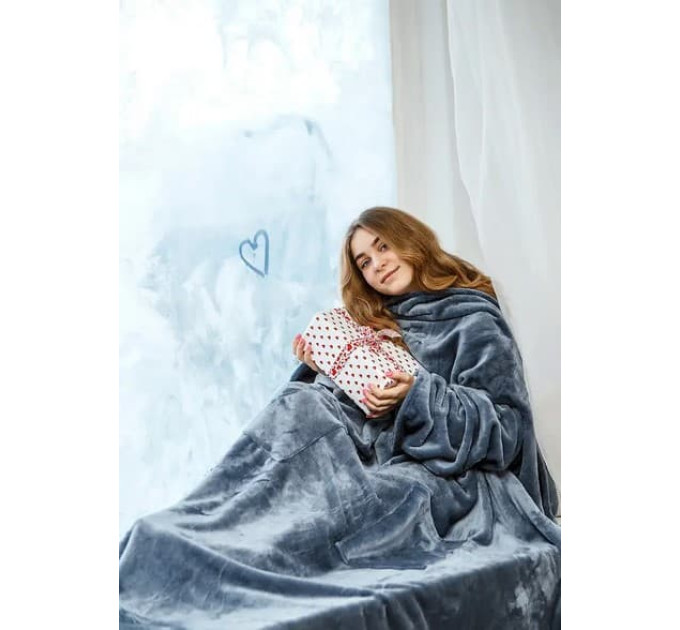 Плед із рукавами з мікрофібри, 200х150 см (сірий)