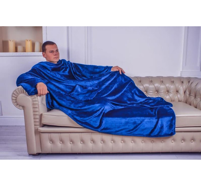 Плед с рукавами из микрофибры, 200х150 см (синий)