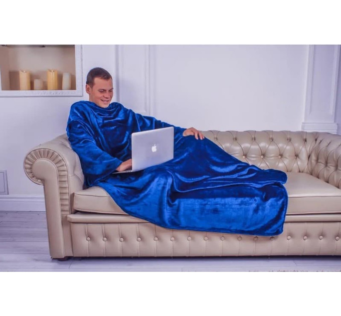 Плед с рукавами из микрофибры, 200х150 см (синий)