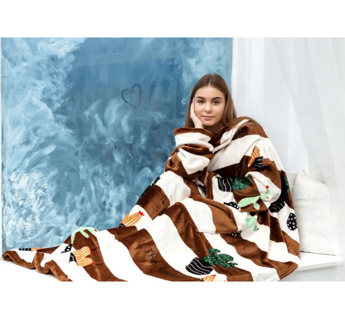 Плед с рукавами из микрофибры, 200х160 см (Кактус)