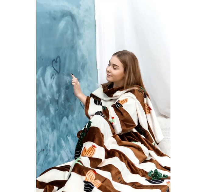 Плед с рукавами из микрофибры, 200х160 см (Кактус)