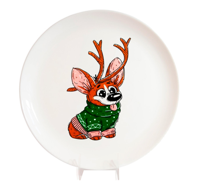 Подарункова дизайнерська тарілка Корги олень