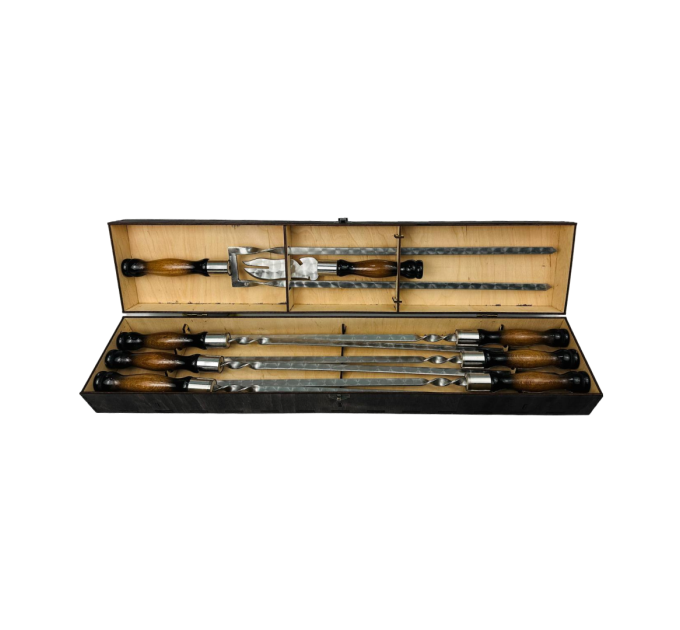 Подарочный набор "Вуд" с двойным шампуром и вилкой в кейсе из фанеры