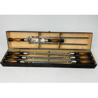 Подарочный набор "Вуд" с двойным шампуром и вилкой в кейсе из фанеры