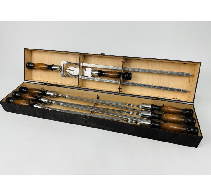 Подарочный набор "Вуд" с двойным шампуром и вилкой в кейсе из фанеры