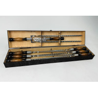 Подарочный набор "Вуд" с двойным шампуром и вилкой в кейсе из фанеры