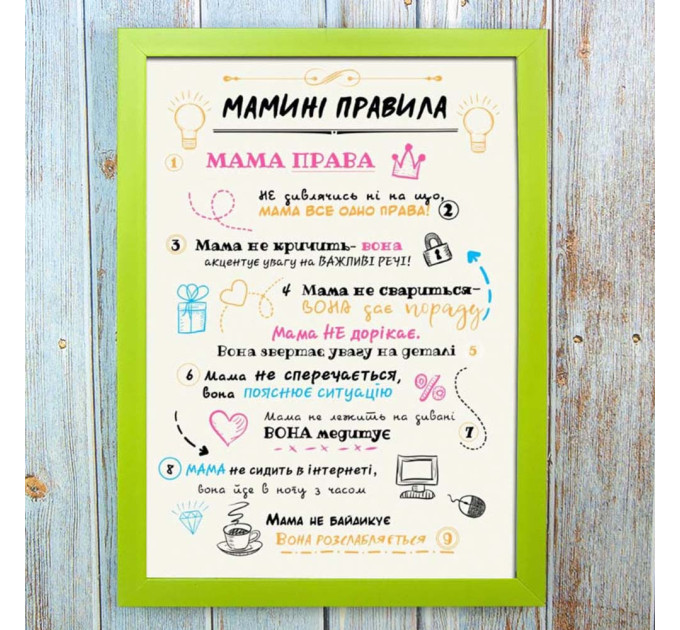 Постер мотиватор 56053 МАМИНІ ПРАВИЛА №3 А4