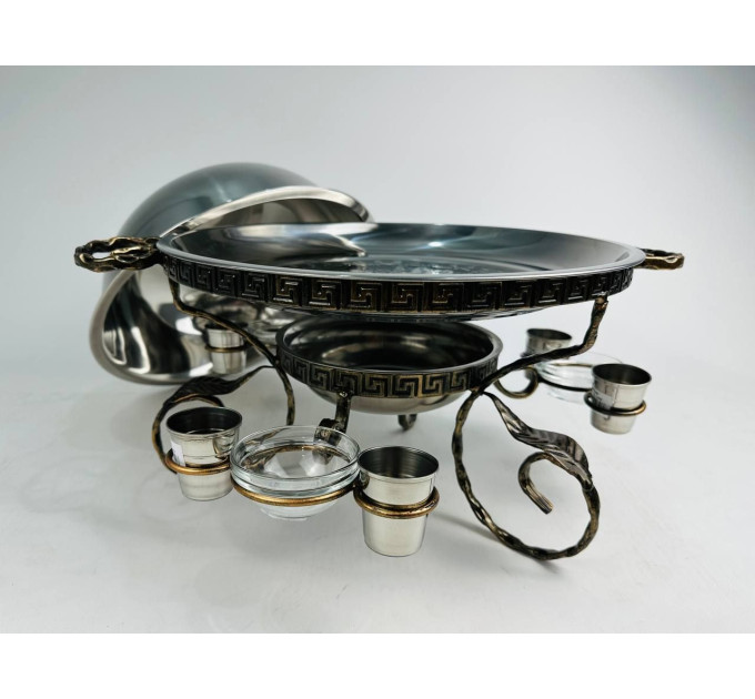 Садж Греция с соусниками и рюмками, 36 см