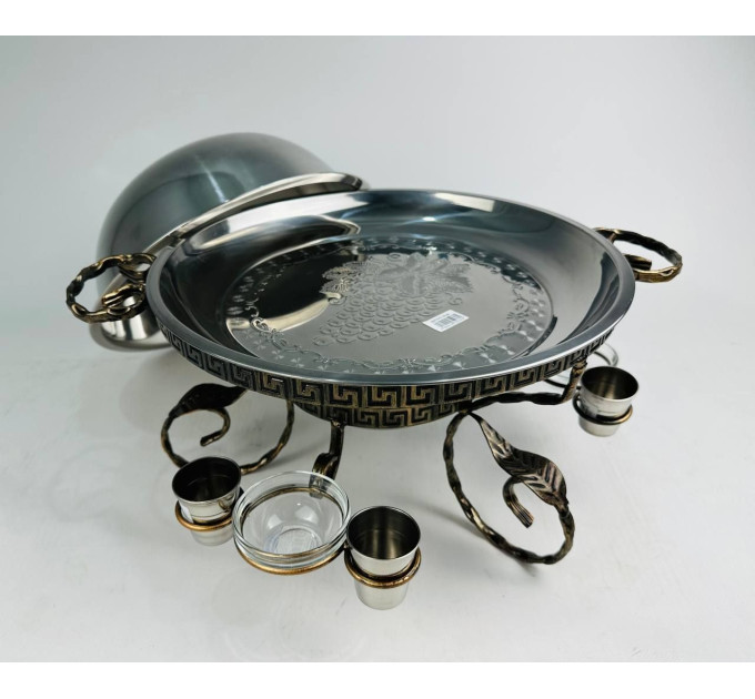 Садж Греция с соусниками и рюмками, 36 см