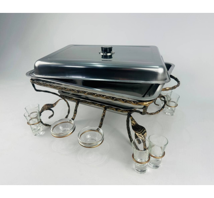 Садж прямоугольный с соусницами и рюмками