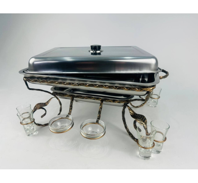 Садж прямоугольный с соусницами и рюмками