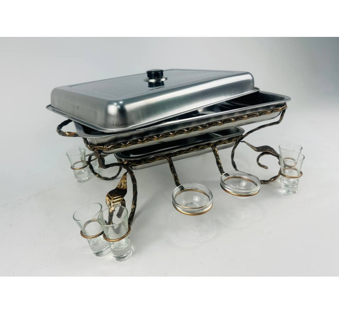 Садж прямоугольный с соусницами и рюмками