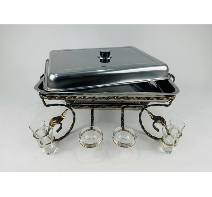 Садж прямоугольный с соусницами и рюмками