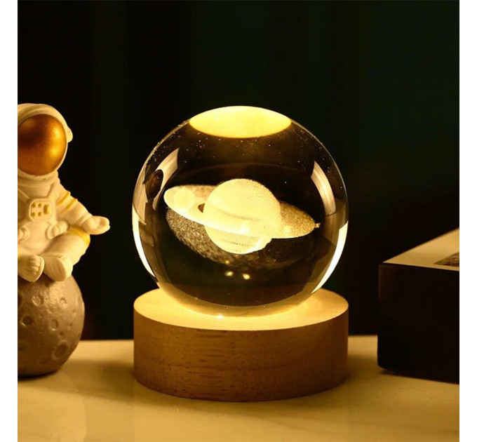 Нічник світильник 3D Кришталева куля Д6 Космос Сатурн 13403
