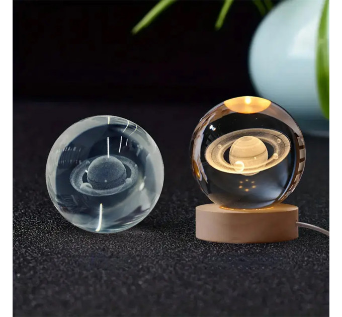 Нічник світильник 3D Кришталева куля Д6 Космос Сатурн 13403