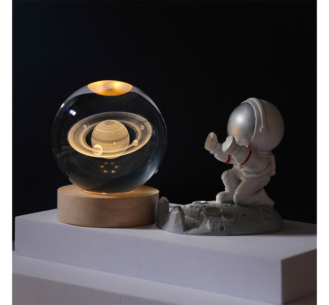 Нічник світильник 3D Кришталева куля Д6 Космос Сатурн 13403