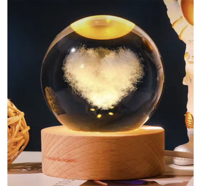 Ночник светильник 3D Хрустальный шар Д6 Сердце 13406