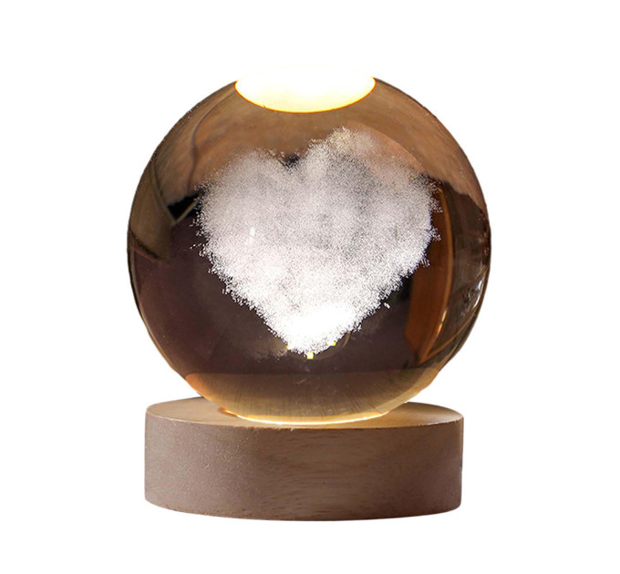 Ночник светильник 3D Хрустальный шар Д8 Сердце 13413