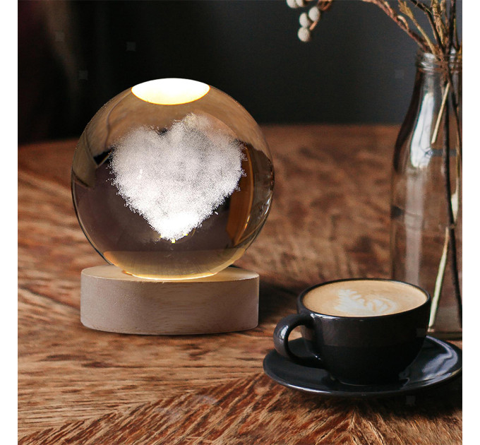 Ночник светильник 3D Хрустальный шар Д8 Сердце 13413