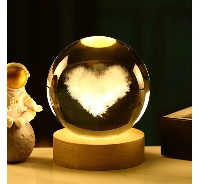 Ночник светильник 3D Хрустальный шар Д6 Сердце 13406