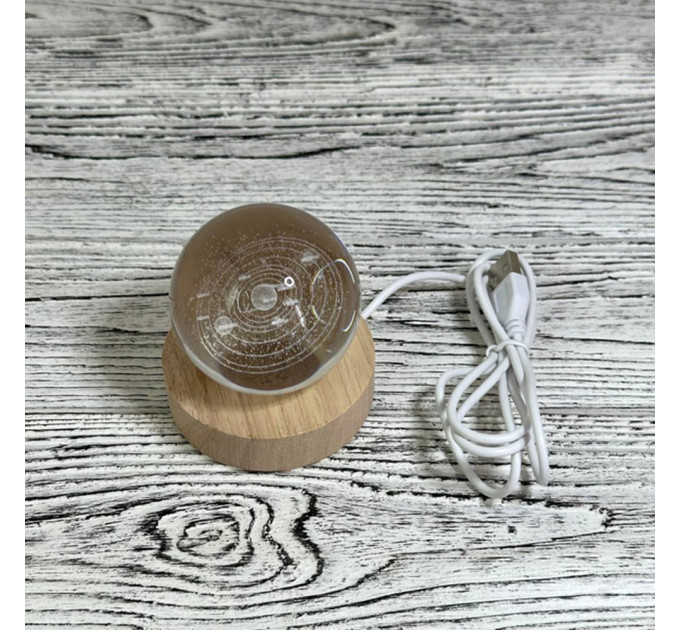 Нічний світильник 3D Кришталева куля Д6 Космос Сонячна система 13404