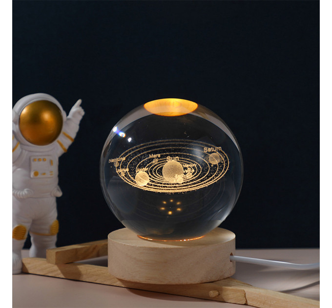 Нічний світильник 3D Кришталева куля Д6 Космос Сонячна система 13404