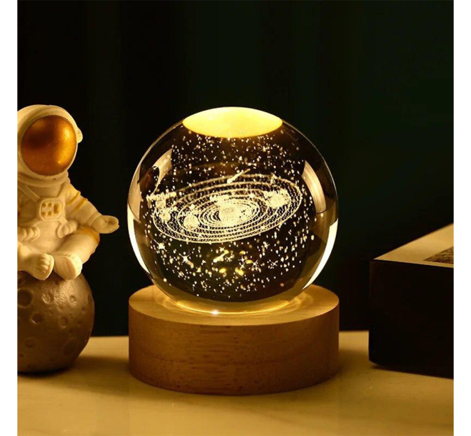 Нічний світильник 3D Кришталева куля Д6 Космос Сонячна система 13404