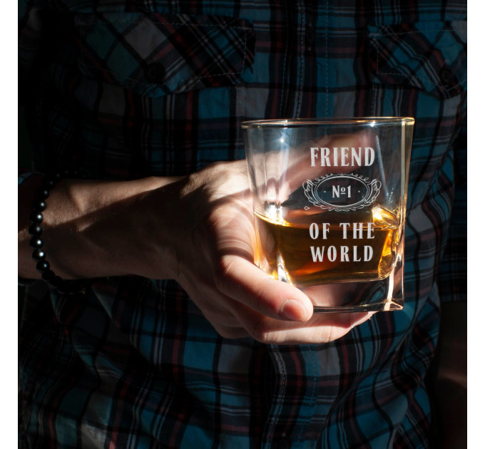 Склянка для віскі "№1 of the world" персоналізована, англійська, Крафтова коробка