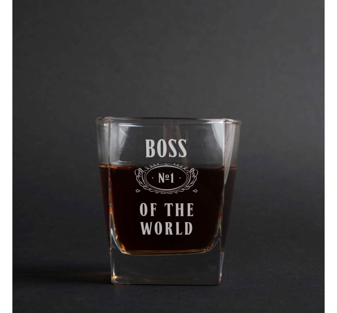 Склянка для віскі "Boss №1 of the world", англійська, Крафтова коробка