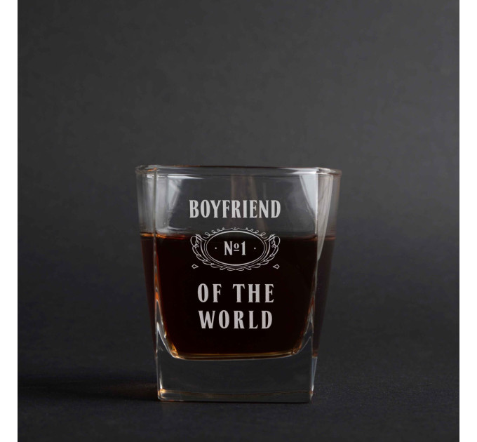Стакан для виски "Boyfriend №1 of the world", английский, Крафтовая коробка