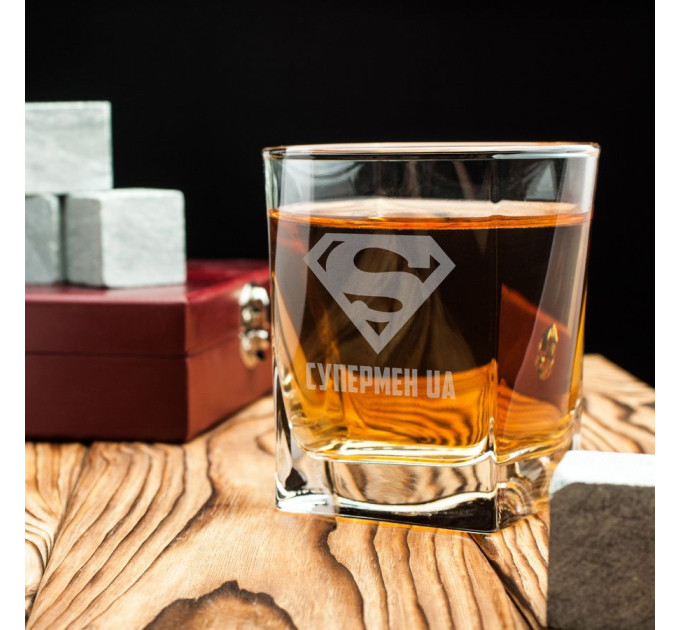 Стакан для виски "Супермен UA", украинская, Крафтовая коробка
