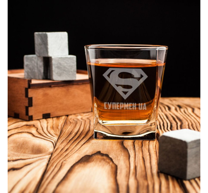 Стакан для виски "Супермен UA", украинская, Крафтовая коробка