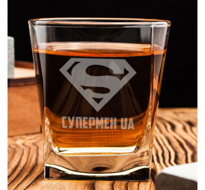Стакан для виски "Супермен UA", украинская, Крафтовая коробка