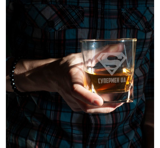 Стакан для виски "Супермен UA", украинская, Крафтовая коробка