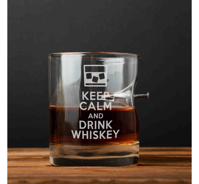 Склянка зі цвяхом "Keep calm and drink whiskey", англійська, Тубус зі шпону