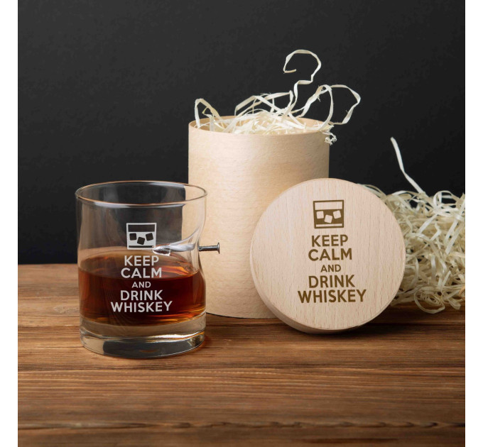 Склянка зі цвяхом "Keep calm and drink whiskey", англійська, Тубус зі шпону
