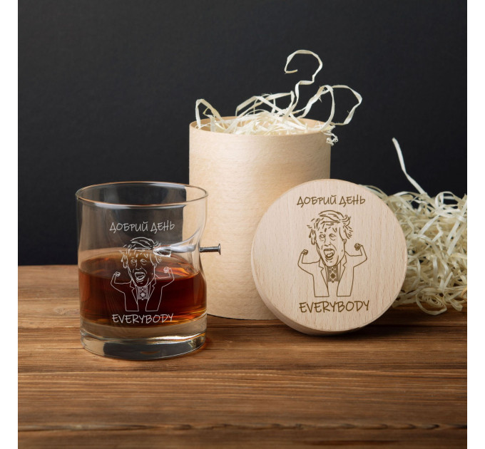 Стакан с гвоздем "Добрий день everybody", Тубус из шпона