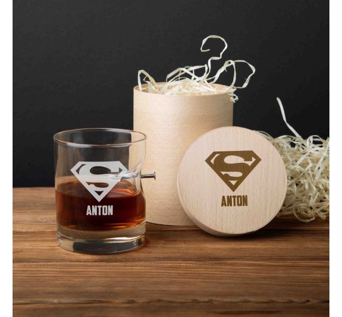 Стакан с гвоздем "Супермен" персонализированный, Тубус из шпона