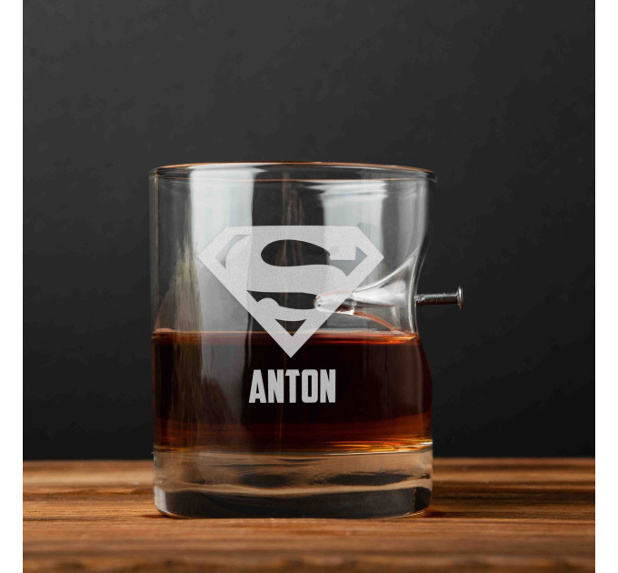 Стакан с гвоздем "Супермен" персонализированный, Тубус из шпона